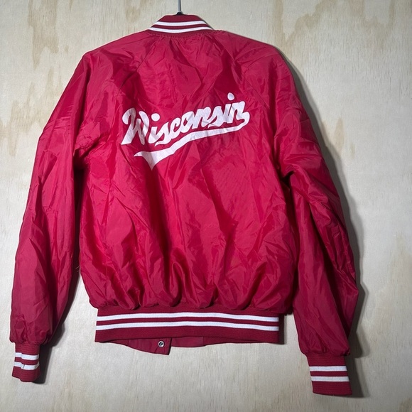 1970s 80s Wisconsin Red Varsity Vintage Logo Script Snap Jacket Size Medium - Picture 10 of 12